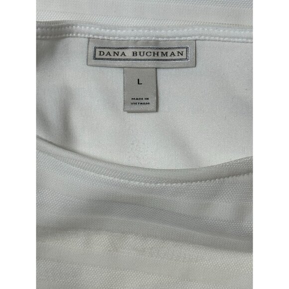 Dana Buchman Womens Size Large Blouse White Ruffle Striped Mesh 3/4 Sleeve Top - Picture 9 of 10